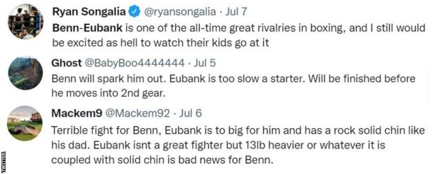 Fans di Twitter senang dengan prospek Conor Benn melawan Chris Eubank Jr. Seorang penggemar berkata "Saya akan sangat bersemangat".
