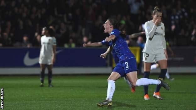 Hannah Blundell celebrates her goal for Chelsea