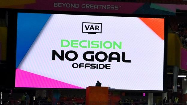 A screen showing a VAR decision at the Women's World Cup
