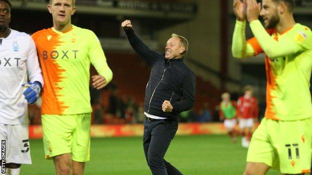 Nottingham Forest boss Steve Cooper celebrates after Barnsley win