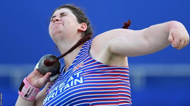 Shot putter Sabrina Fortune in action in Paris