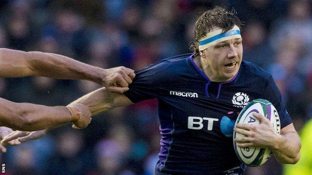 Hamish Watson carries the ball for Scotland against Argentina