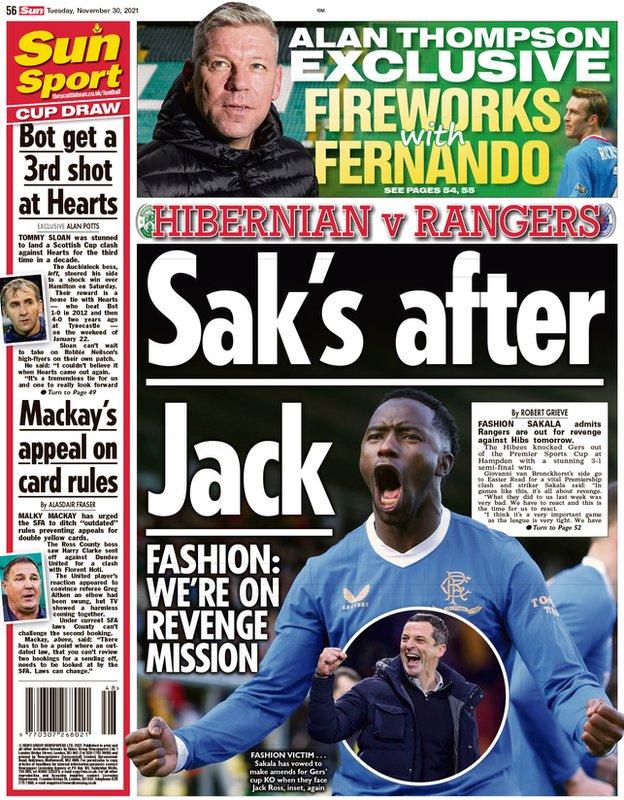 The back page of the Scottish Sun on 301121