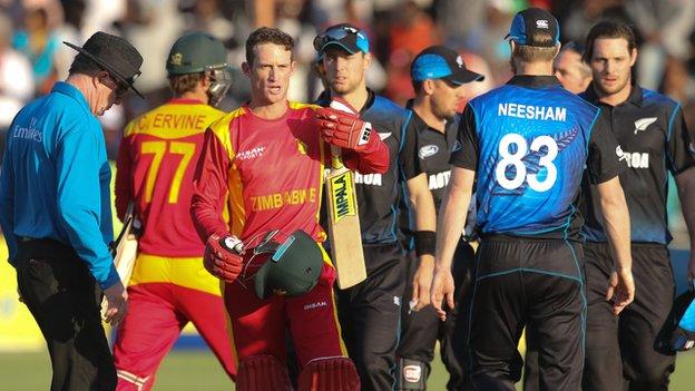 Zimbabwe's Sean Williams walks off after the first ODI against New Zealand