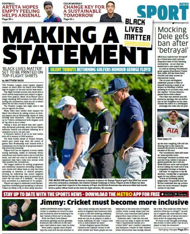 Friday's Metro back page