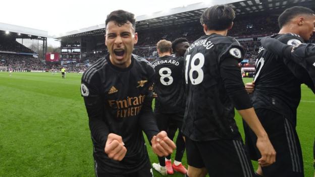 Gabriel Martinelli celebrates goal for Arsenal at Aston Villa