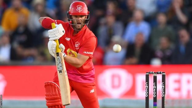 Ben Duckett plays a shot for Welsh Fire in The Hundred