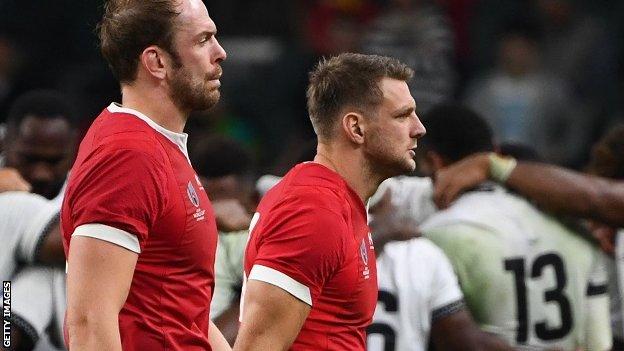 Dan Biggar walks off after being hurt in Wales's World Cup match against Fiji