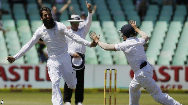 Moeen Ali celebrates the wicket of AB De Villiers