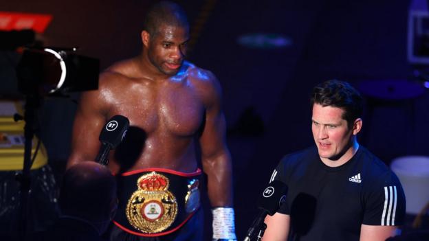 Shane McGuigan and Daniel Dubois speaking to the media after a fight