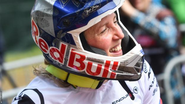 Rachel Atherton smiling in her bike helmet