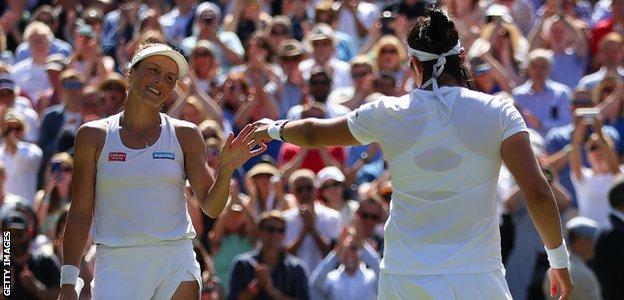 Tatjana Maria and Ons Jabeur after their Wimbledon semi-final
