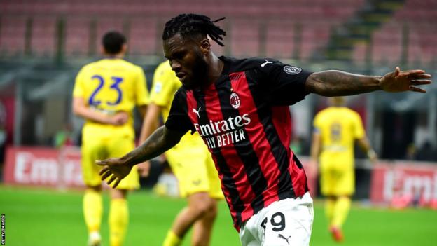 Ivory Coast's Franck Kessie celebrates a goal for his Italian club AC Milan