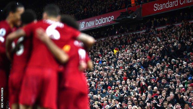 Liverpool celebrate in front of their fans