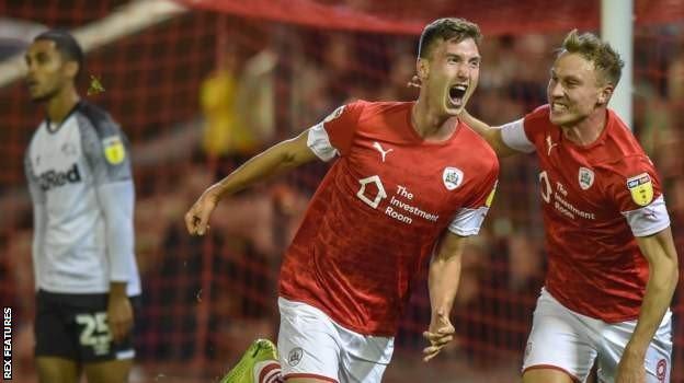 Aapo Halme celebrates his early opener for Barnsley against