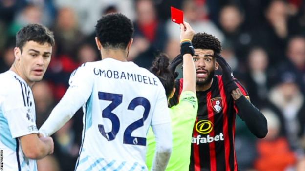 Philip Billing is sent off for Bournemouth