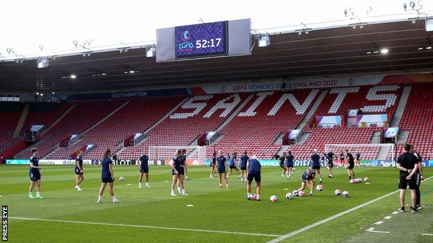 Northern Ireland trained at St Mary's on the eve of their maiden match at a major tournament