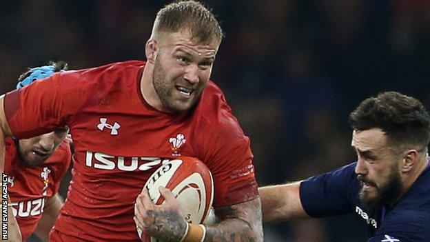 Ross Moriarty attacks for Wales