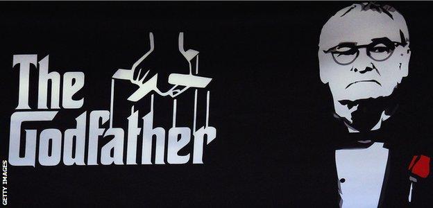 Banner depicting Leicester boss Claudio Ranieri as The Godfather