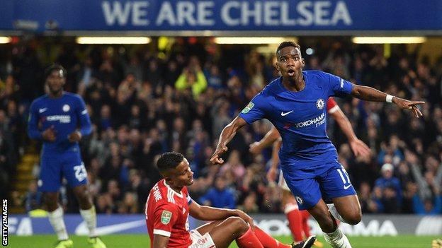 Chelsea's Charly Musonda celebrates scoring his first goal for the club