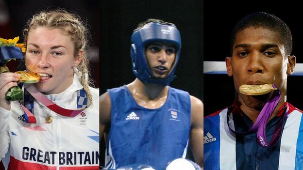 Lauren Price, Amir Khan and Anthony Joshua at the Olympics