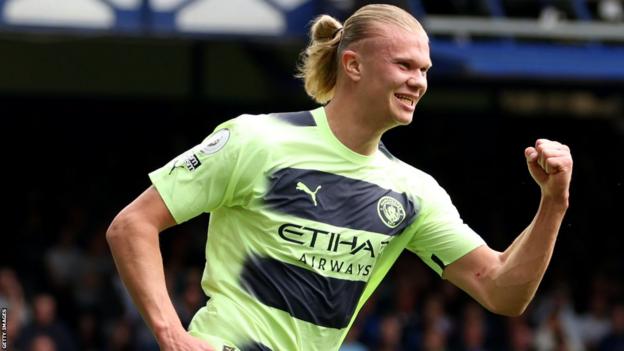 Erling Haaland celebrates a goal