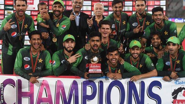 Pakistan with the T20 series trophy