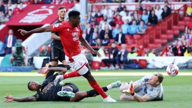 Taiwo Awoniyi scores the winner for Nottingham Forest against Arsenal