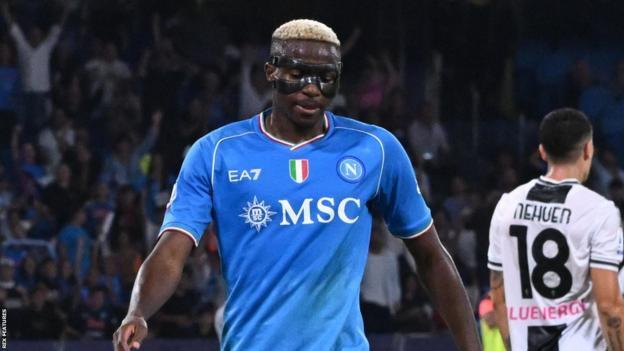 Victor Osimhen after scoring for Napoli against Udinese in Serie A