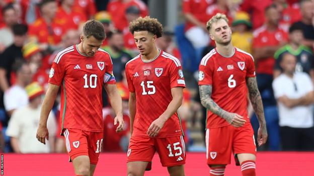 Wales players looking down