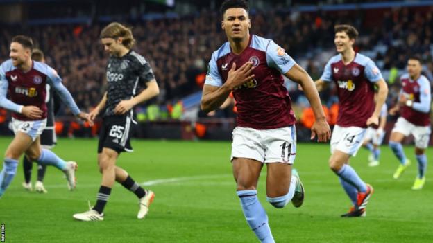 Ollie Watkins celebrates scoring a goal for Aston Villa