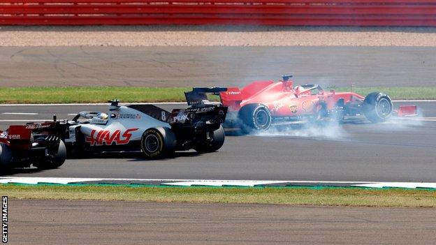 Ferrari's Sebastian Vettel spun out at the first corner at Silverstone on Sunday