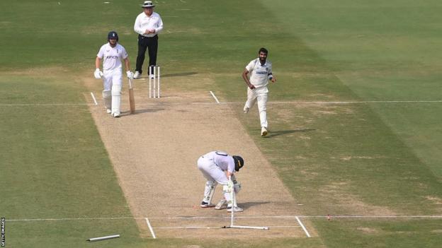 Jasprit Bumrah bowls Ollie Pope