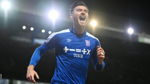 Kieffer Moore celebrates a goal for Ipswich