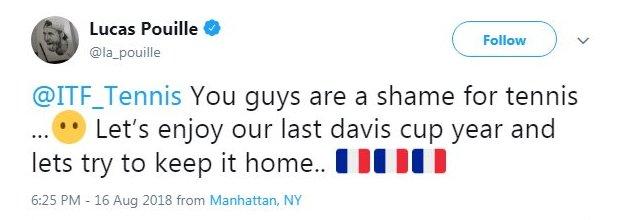 Lucas Pouille called the ITF a "shame" on Twitter