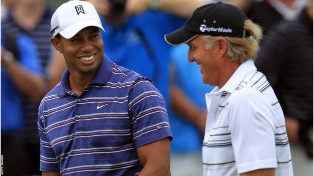 Tiger Woods and Greg Norman