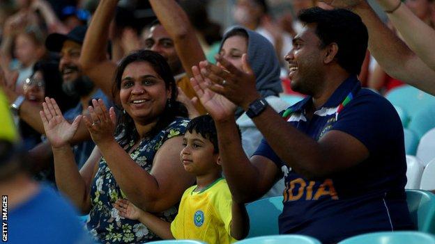 Fans cheer during The Hundred game between the Oval Invincibles Women and the Manchester Originals