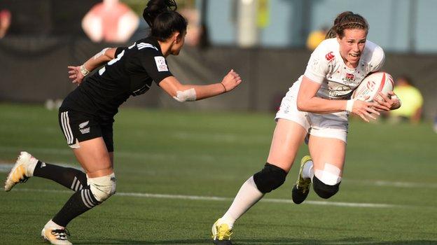 England women's sevens in action against New Zealand