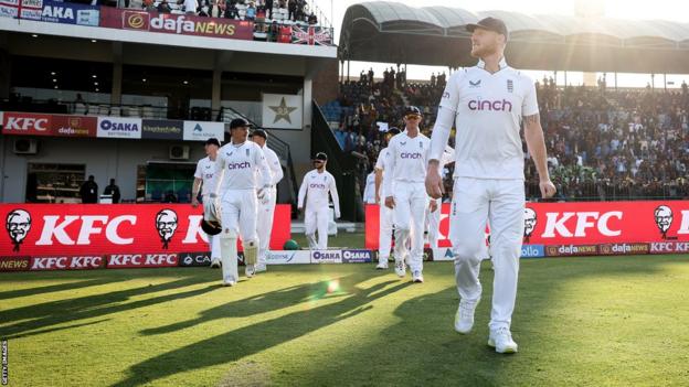 Ben Stokes leads out the England Test team in Pakistan