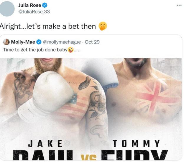 Tweet promoting fight between Jake Paul and Tommy Fury
