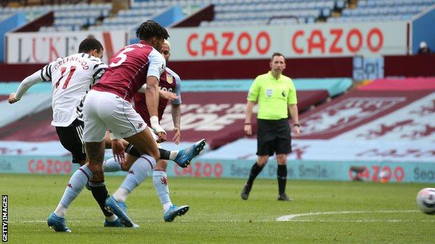 Mason Greenwood scores United's second goal against Villa