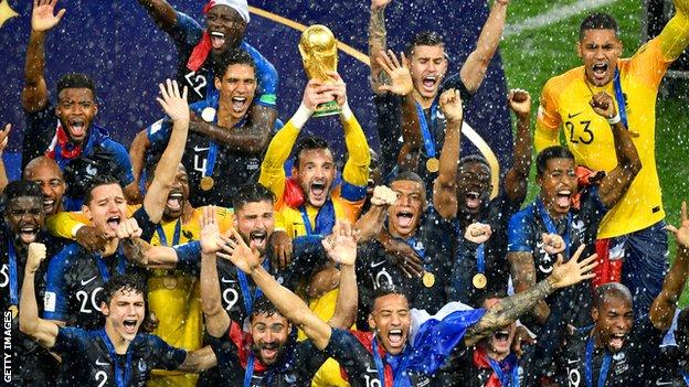 France players celebrating winning the World Cup in 2018