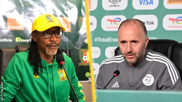 Cameroon coach Rigobert Song and Algeria coach Djamel Belmadi
