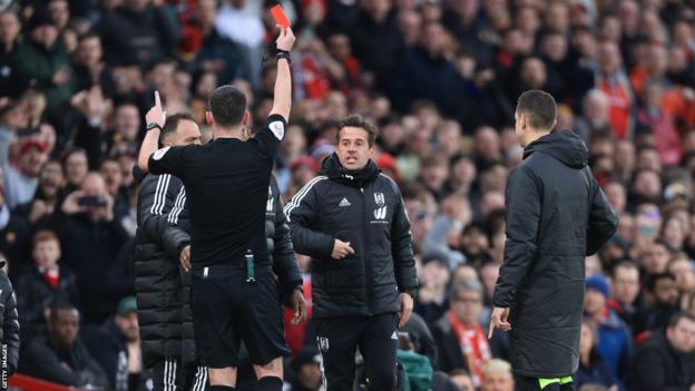 Marco Silva is sent off at Old Trafford