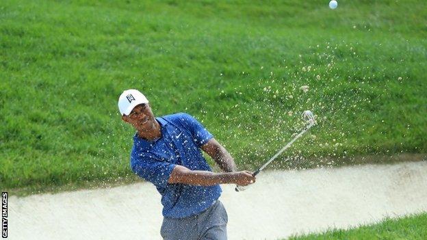 Tiger Woods playing in round two at the Memorial Tournament
