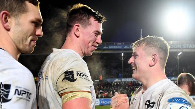 George North, Adam Beard and Jac Morgan