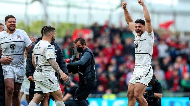 Pierre Fuissac's enthusiasm after Toulouse defeated Munster in a Dublin shootout