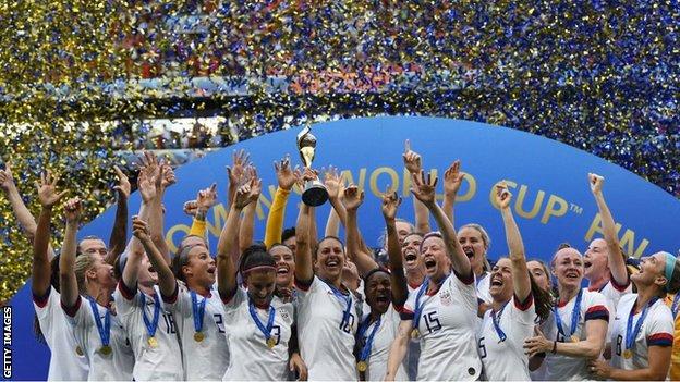 US Women's team celebrates winning the 2019 World Cup