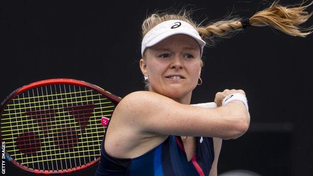 Britain's Harriet Dart returns a ball against Madison Keys at the Melbourne Summer Set Two event in Australia