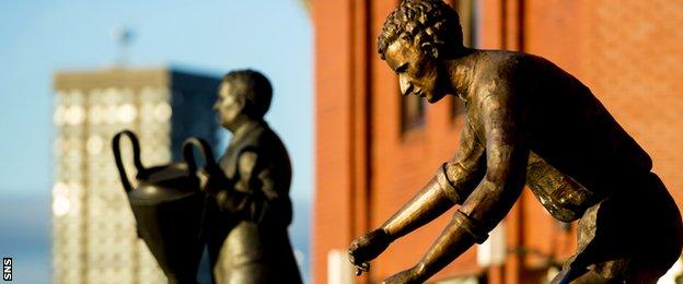 Statues of Jock Stein and Jimmy Johnstone outside Celtic Park